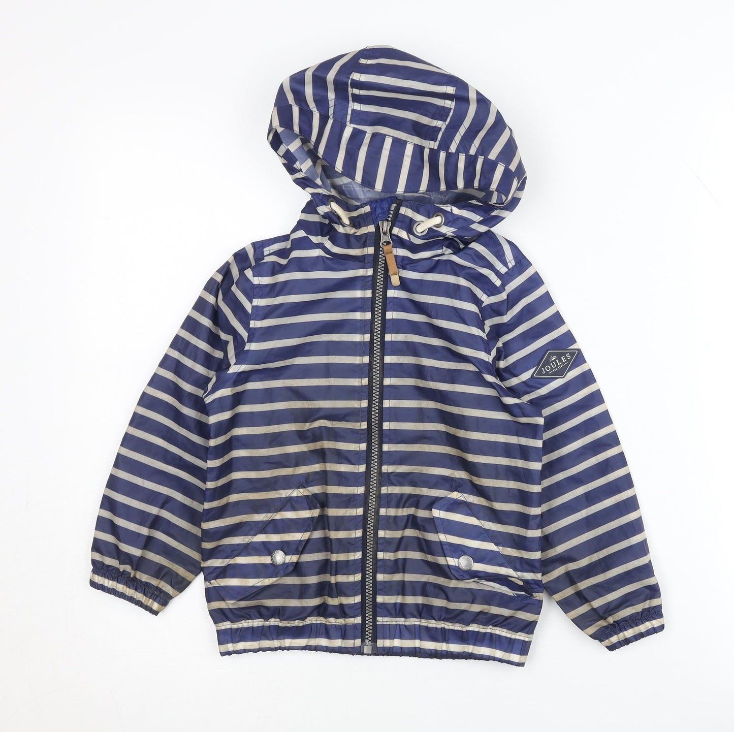 Joules Girls Blue Striped Rain Coat 3 Years