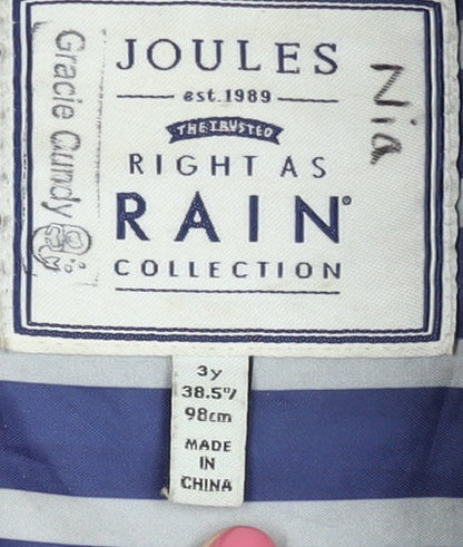 Joules Girls Blue Striped Rain Coat 3 Years