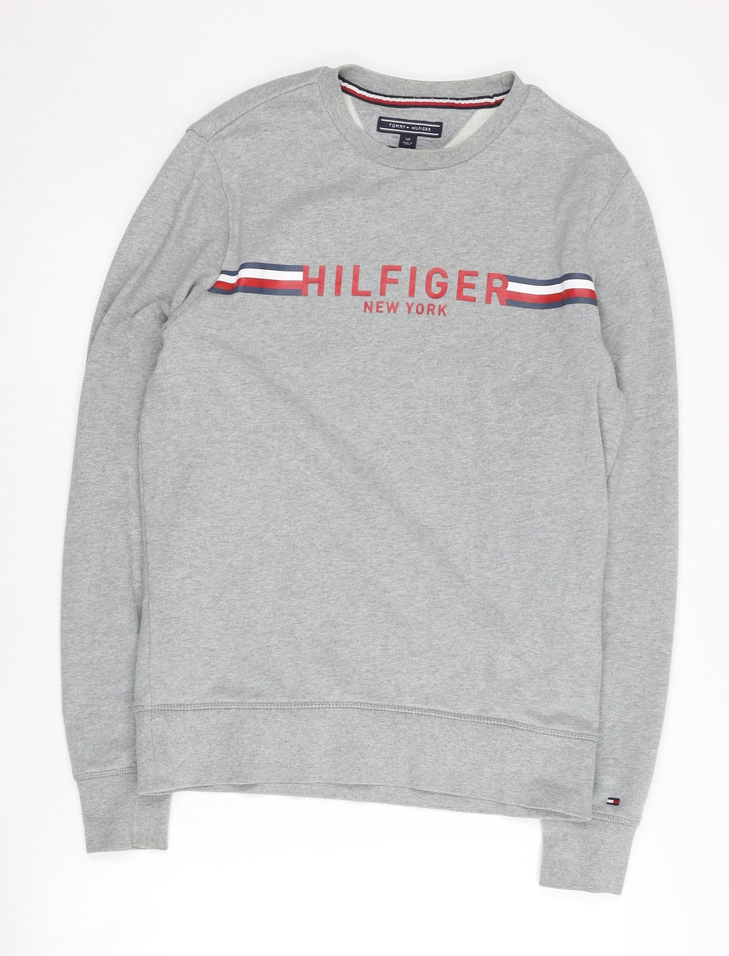 Tommy Hilfiger Men's Grey Logo Sweatshirt, S, Pullover, Cotton