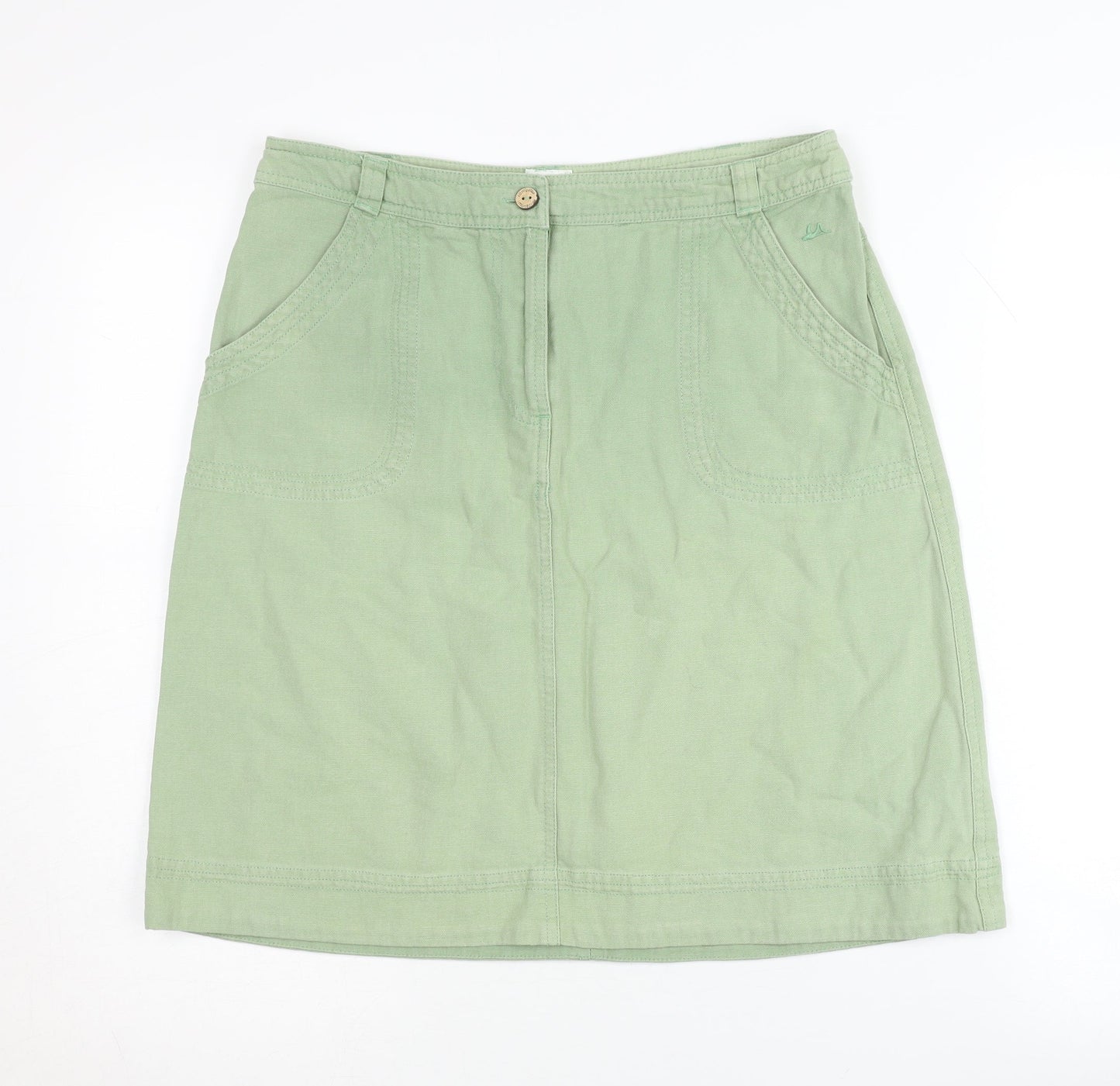 Mantaray Women's Green Cotton Skirt, Size 10, Pockets