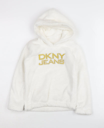 DKNY Jeans Girls Ivory Hoodie, 4 Years - Embroidered Pullover