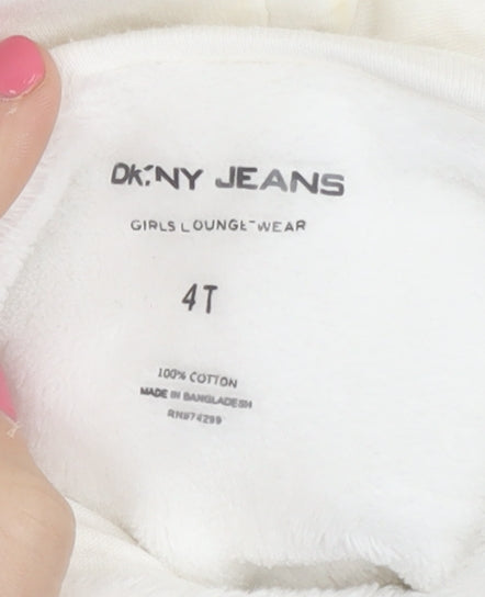 DKNY Jeans Girls Ivory Hoodie, 4 Years - Embroidered Pullover