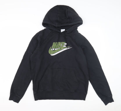 Nike Boys Black Pullover Hoodie with Logo - Size S