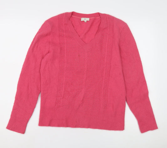 CC Women's Pink Angora Nylon Beaded Pullover Jumper Size 8