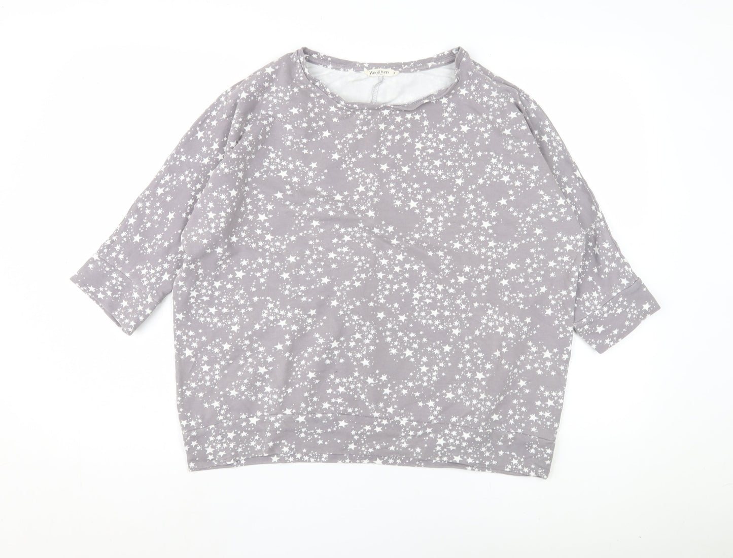 WoolOvers Women's Grey Star Pyjama Top M 3/4 Sleeve