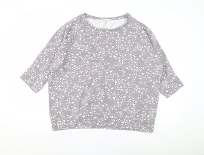 WoolOvers Women's Grey Star Pyjama Top M 3/4 Sleeve