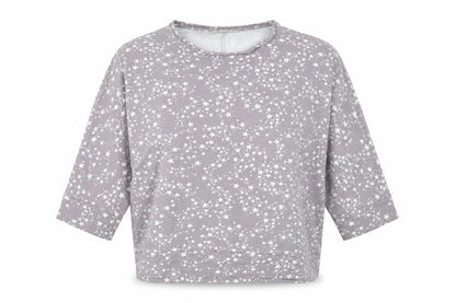 WoolOvers Women's Grey Star Pyjama Top M 3/4 Sleeve