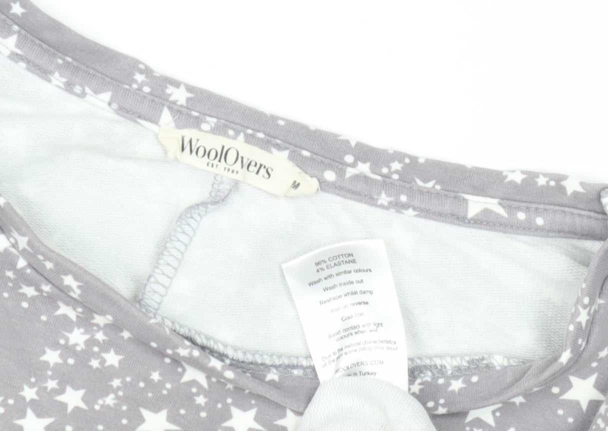 WoolOvers Women's Grey Star Pyjama Top M 3/4 Sleeve