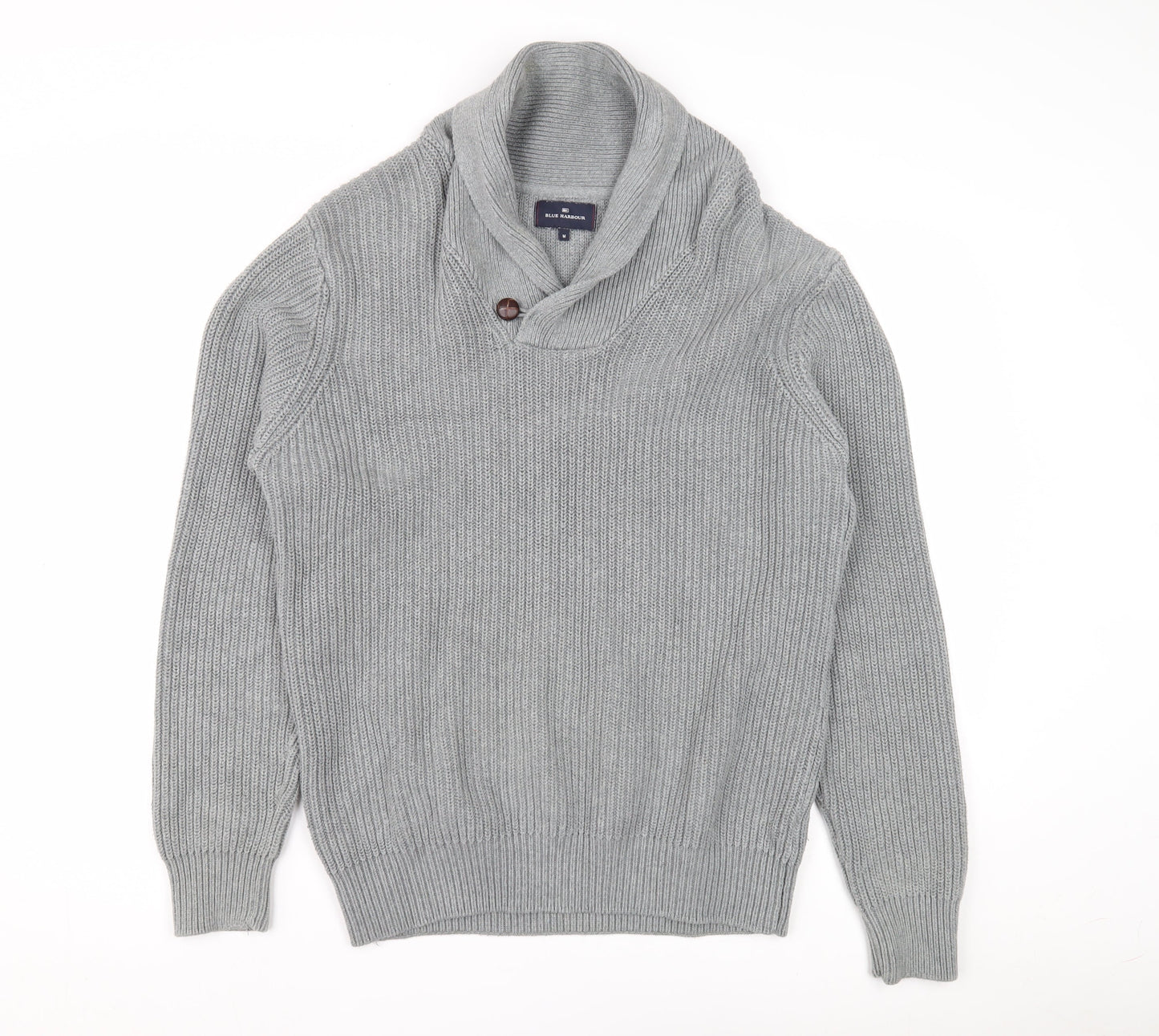 Blue Harbour Men's Grey Pullover M, V-Neck Button Accent