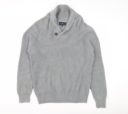 Blue Harbour Men's Grey Pullover M, V-Neck Button Accent