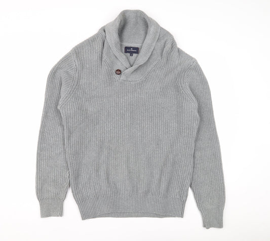 Blue Harbour Men's Grey Pullover M, V-Neck Button Accent