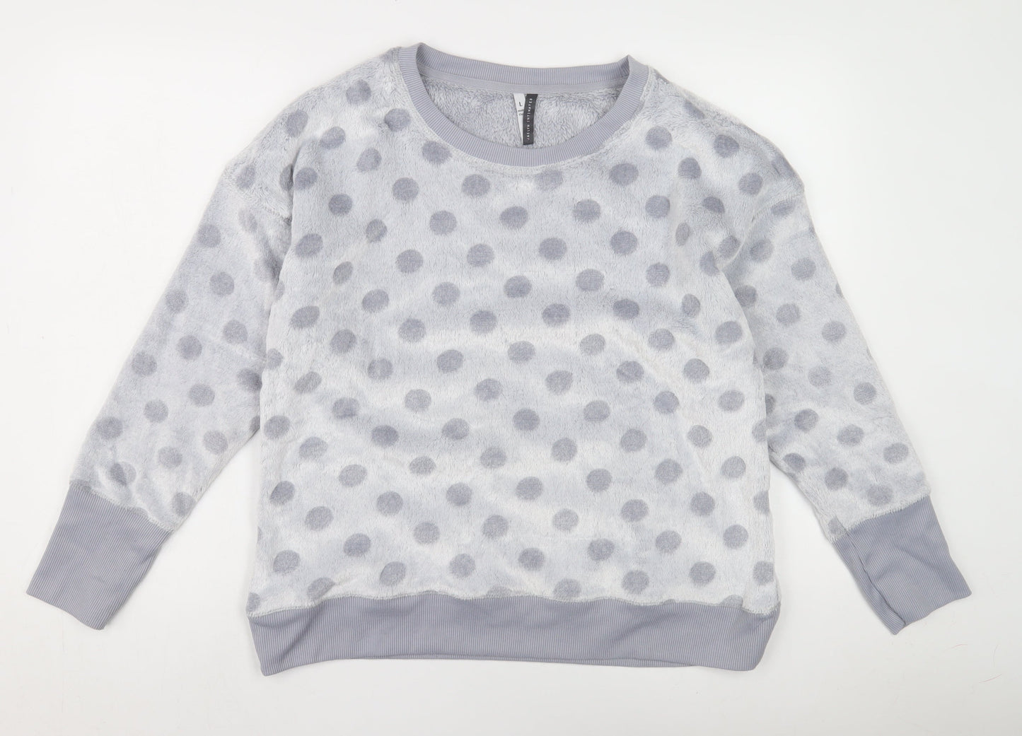 Jaclyn Intimates Womens Grey Polka Dot Fleece Top L