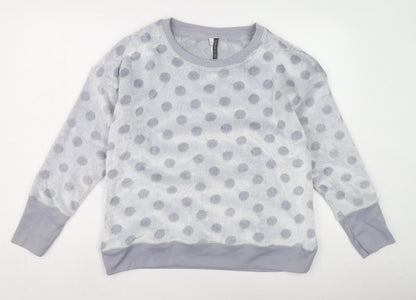 Jaclyn Intimates Womens Grey Polka Dot Fleece Top L