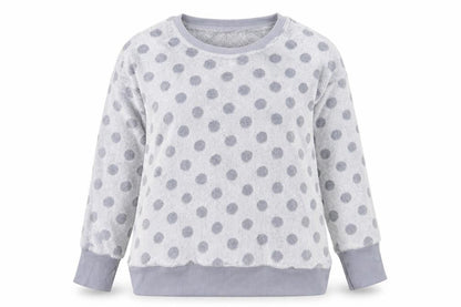 Jaclyn Intimates Womens Grey Polka Dot Fleece Top L