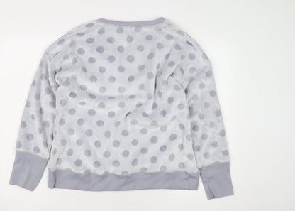 Jaclyn Intimates Womens Grey Polka Dot Fleece Top L
