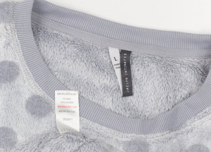 Jaclyn Intimates Womens Grey Polka Dot Fleece Top L