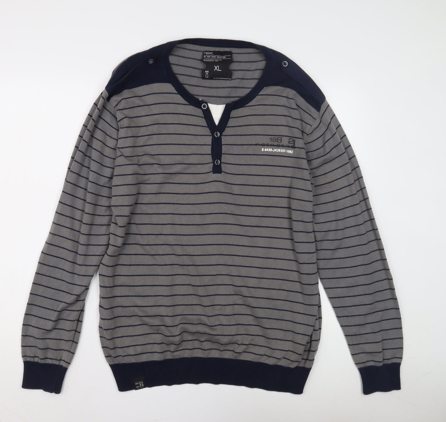 Next Men's Grey Henley Jumper XL Striped Casual