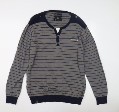 Next Men's Grey Henley Jumper XL Striped Casual