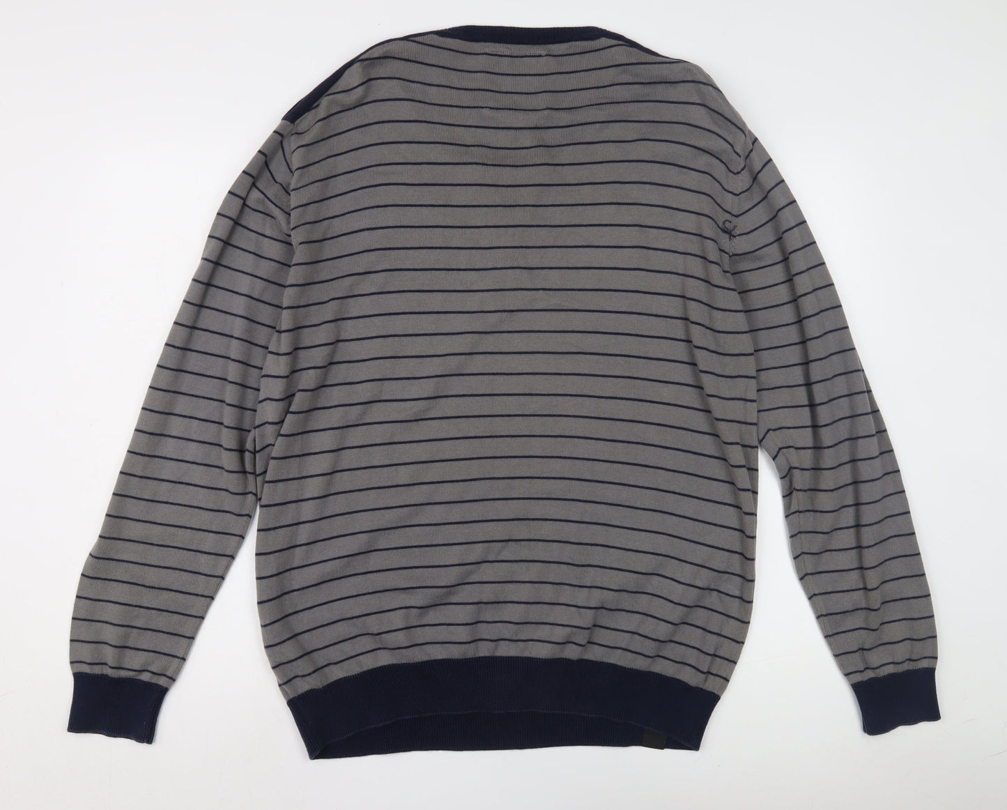 Next Men's Grey Henley Jumper XL Striped Casual