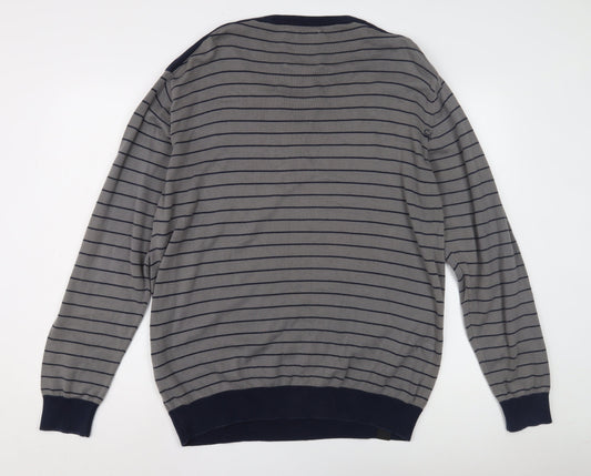 Next Men's Grey Henley Jumper XL Striped Casual