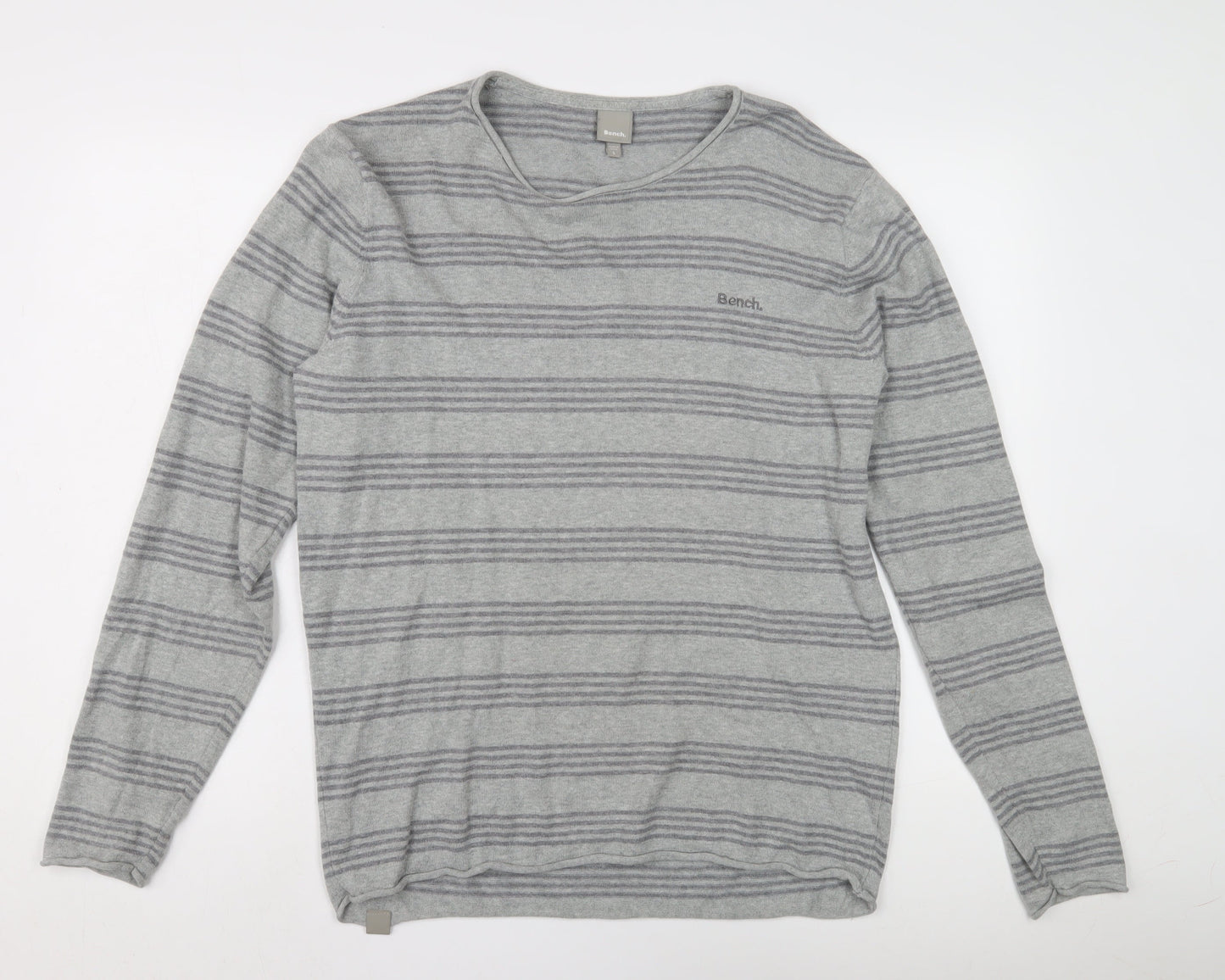 Bench Men's Grey Striped Long Sleeve Shirt L