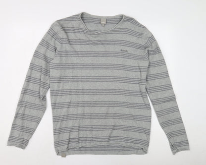 Bench Men's Grey Striped Long Sleeve Shirt L