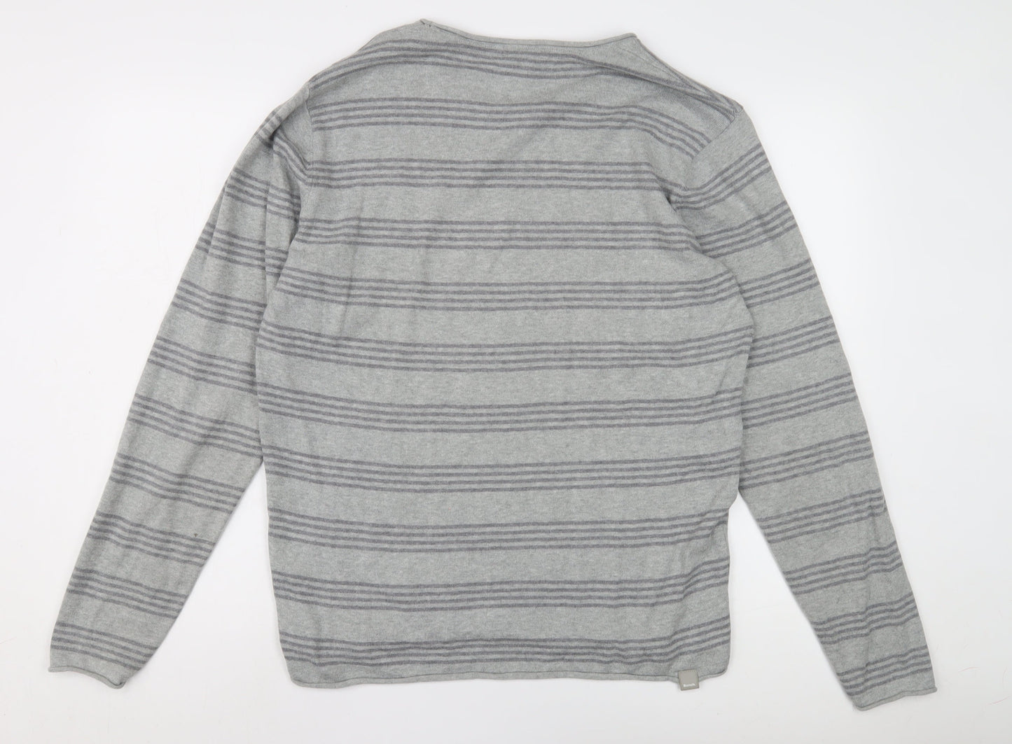 Bench Men's Grey Striped Long Sleeve Shirt L