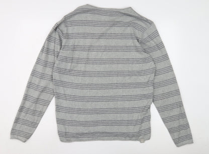 Bench Men's Grey Striped Long Sleeve Shirt L