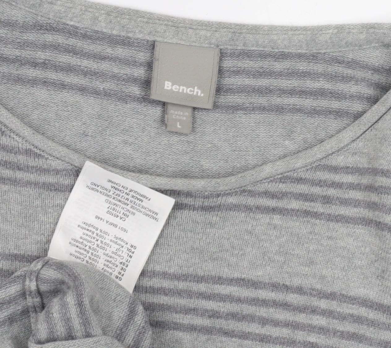 Bench Men's Grey Striped Long Sleeve Shirt L