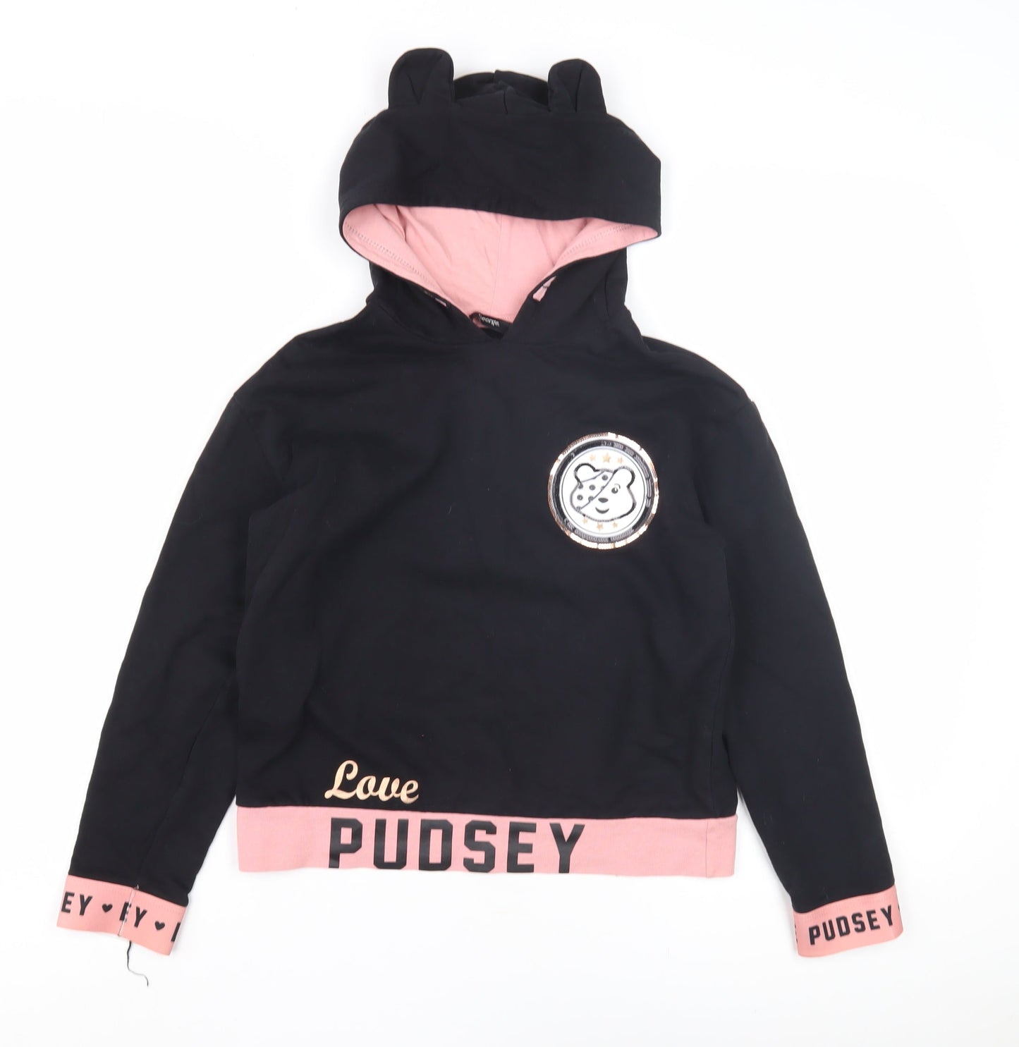 George Girls Black Pullover Hoodie 8-9 Years Graphic Print