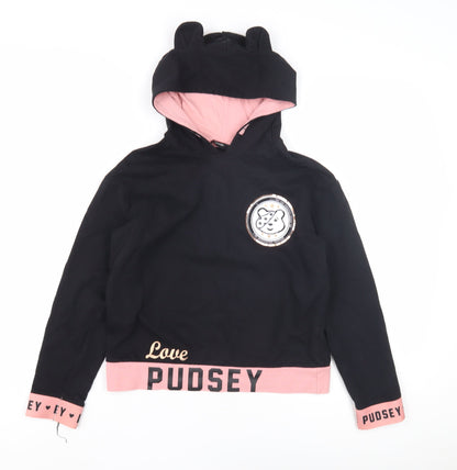 George Girls Black Pullover Hoodie 8-9 Years Graphic Print