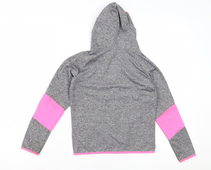 Active Girls Grey Pink Full Zip Hoodie, 8 Years, Gym & Training