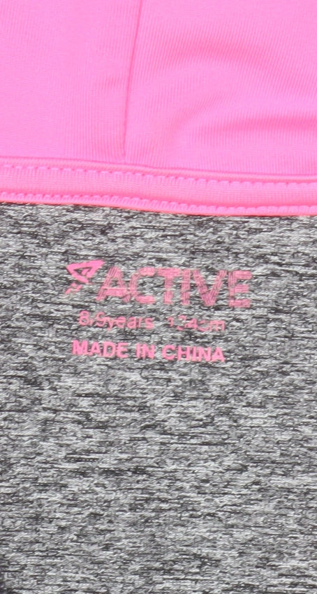 Active Girls Grey Pink Full Zip Hoodie, 8 Years, Gym & Training