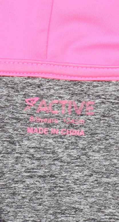 Active Girls Grey Pink Full Zip Hoodie, 8 Years, Gym & Training
