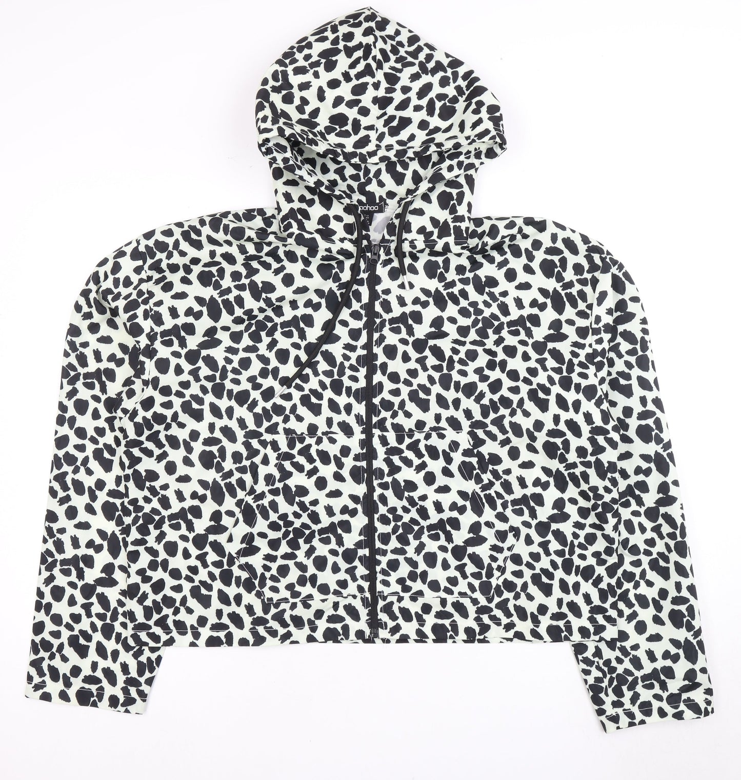 Boohoo Women's Black White Animal Print Hooded Jacket