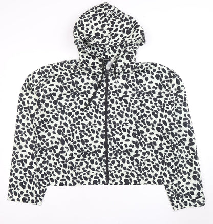 Boohoo Women's Black White Animal Print Hooded Jacket