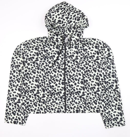 Boohoo Women's Black White Animal Print Hooded Jacket