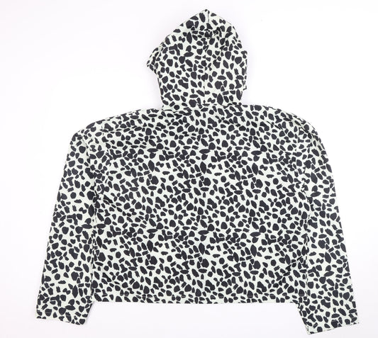 Boohoo Women's Black White Animal Print Hooded Jacket