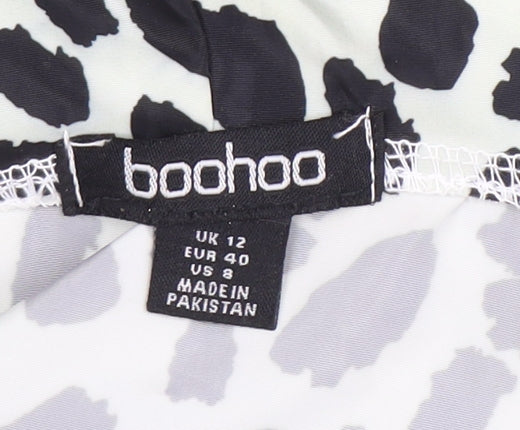 Boohoo Women's Black White Animal Print Hooded Jacket