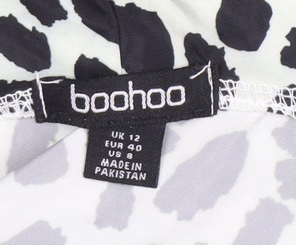 Boohoo Women's Black White Animal Print Hooded Jacket