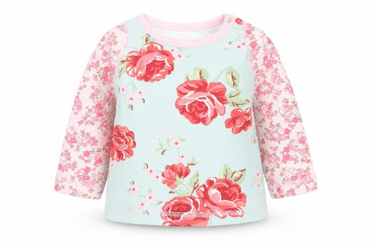 Front view of Mini Boden unisex baby floral long sleeve top 6-9 months