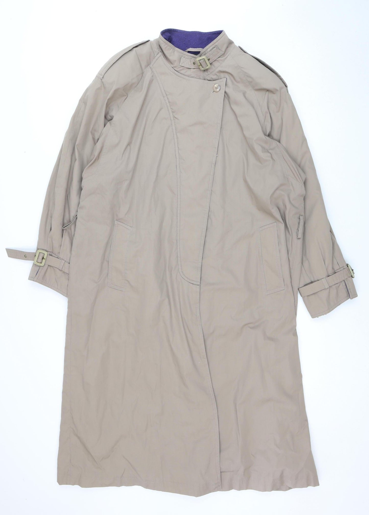 C&A Women's Beige Long Coat, Size 16, Buckle Detail