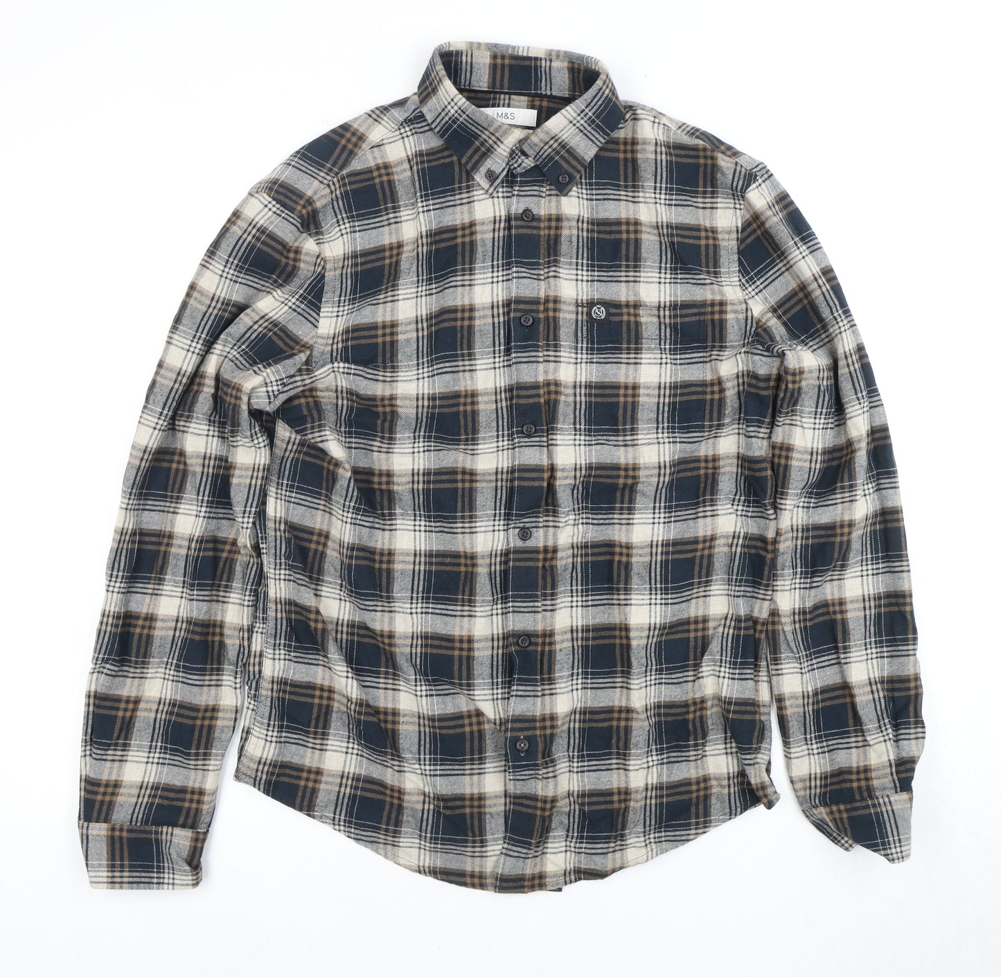 M&S Men's Multicoloured Check Shirt M Regular Fit