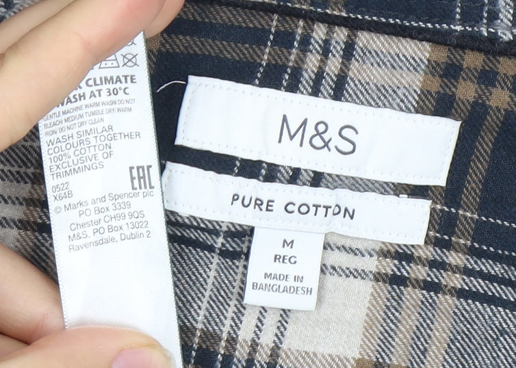 M&S Men's Multicoloured Check Shirt M Regular Fit