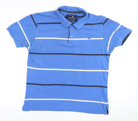 Stone Bay Men's Blue Striped Polo Shirt Size S