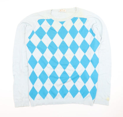 Pringle Men's Blue Argyle Pullover Jumper, Size S