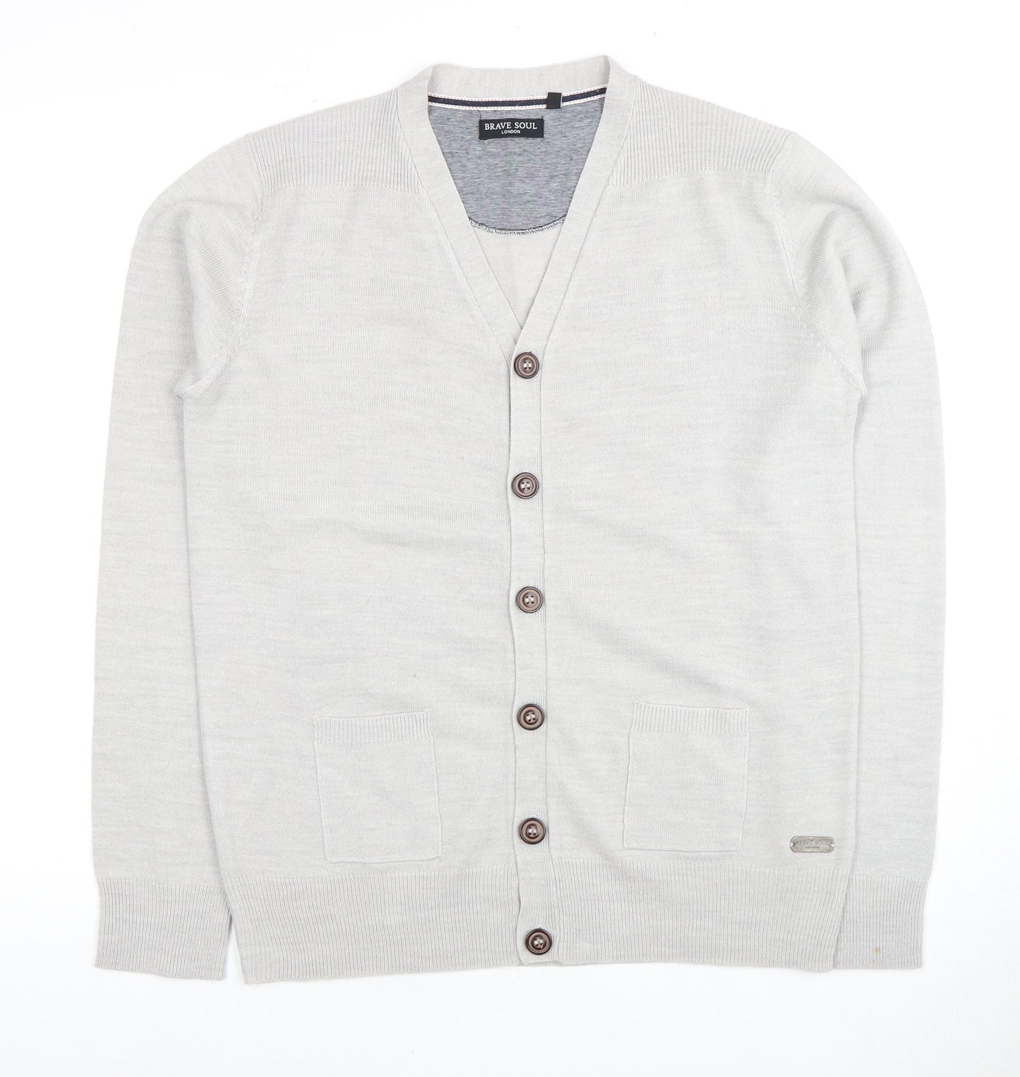 Brave Soul Men's Ivory Cardigan M V-Neck Lightweight