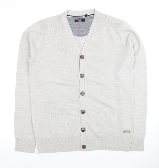 Brave Soul Men's Ivory Cardigan M V-Neck Lightweight