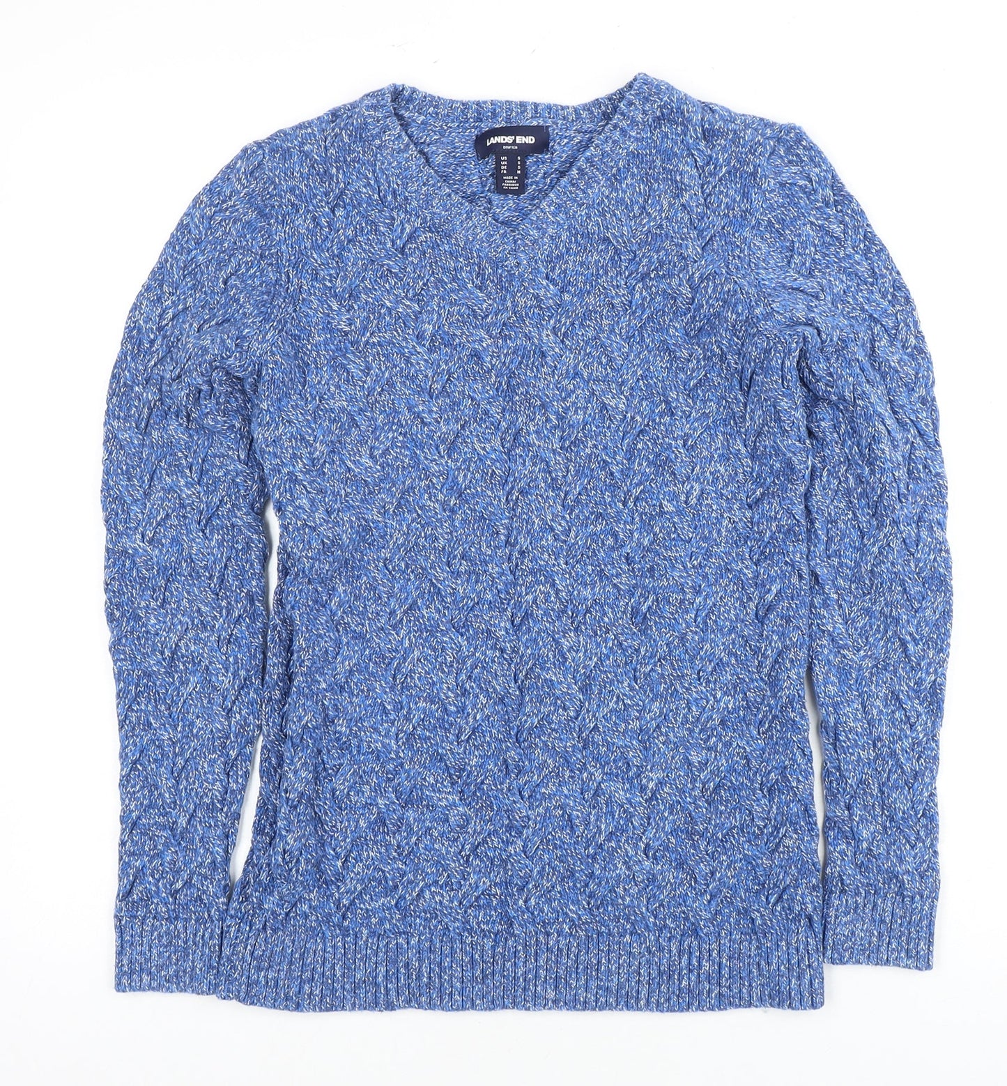 Lands' End Men's Blue V-Neck Pullover Jumper M