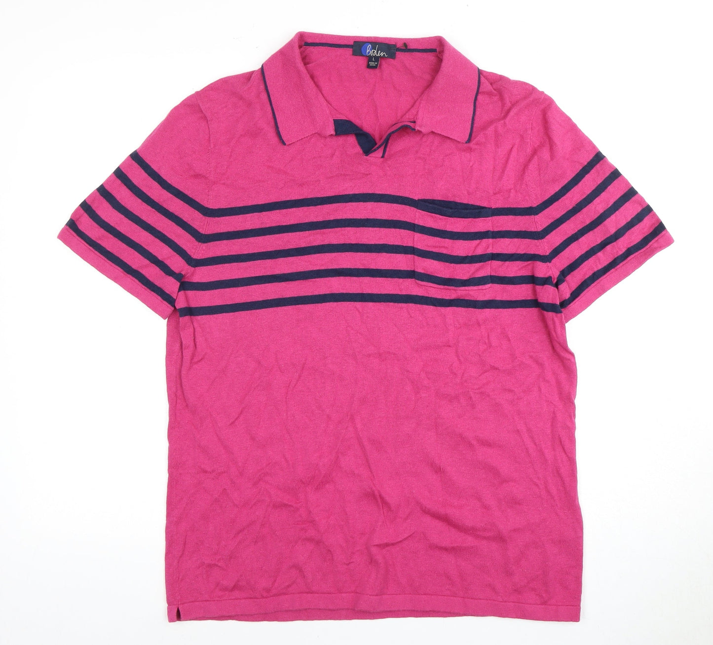 Boden Women's Pink Polo Shirt, L, Cotton, Striped, Casual